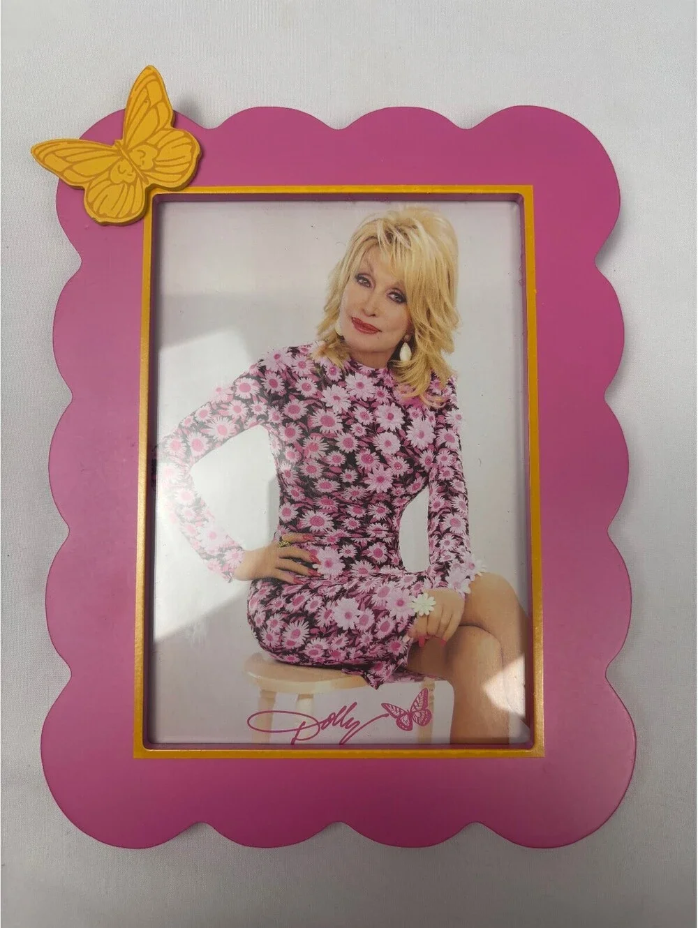 Dolly Parton Pink 5x7 Scalloped Photo Frame with Butterfly Accent